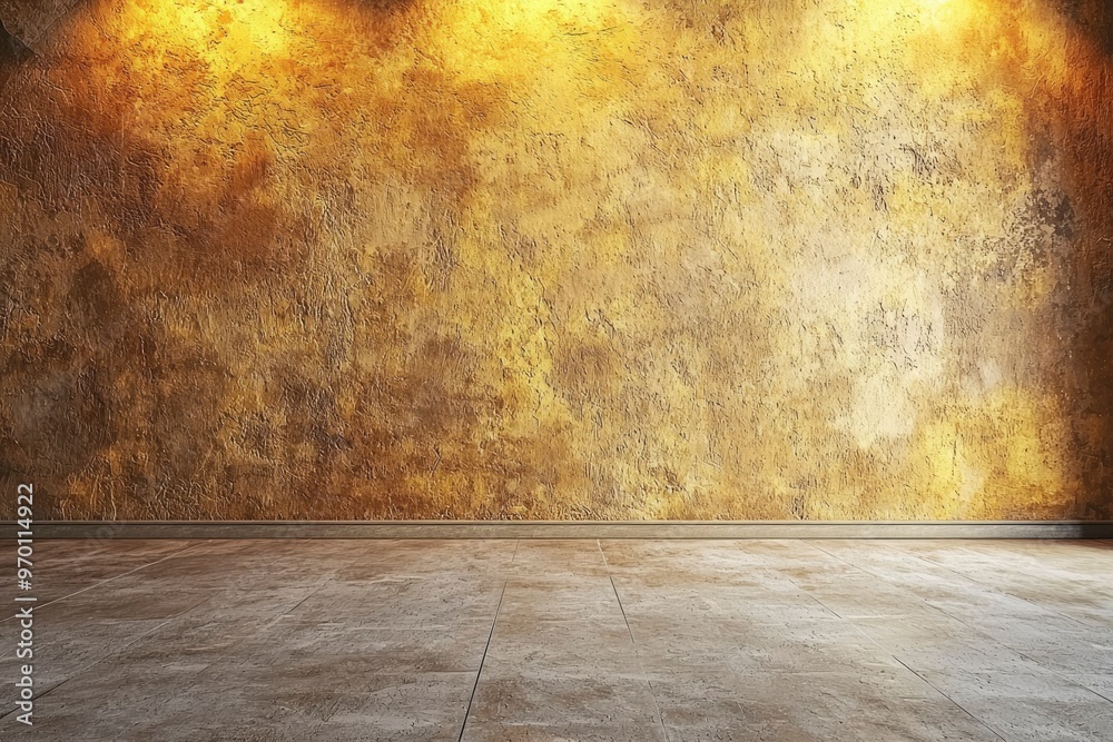 Empty Room with a Golden Textured Wall and a Tiled Floor Empty Room with a Golden Textured Wall and a Tiled Floor