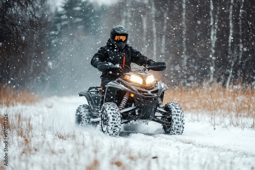 Winter quad biking on snow