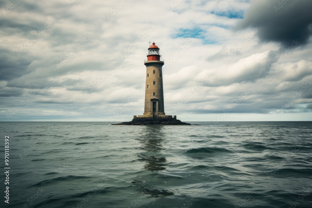 A stormy sky looms over a coastal lighthouse, standing tall against the crashing waves. A stormy sky looms over a coastal lighthouse, standing tall against the crashing waves.