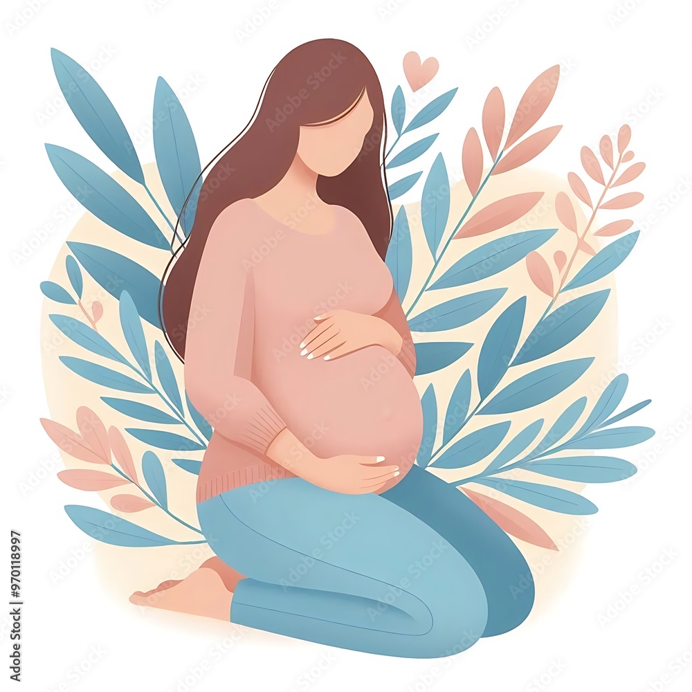Beautiful young pregnant woman illustration. Concept of pregnancy and motherhood. Flat design on white background. Beautiful young pregnant woman illustration. Concept of pregnancy and motherhood. Flat design on white background.