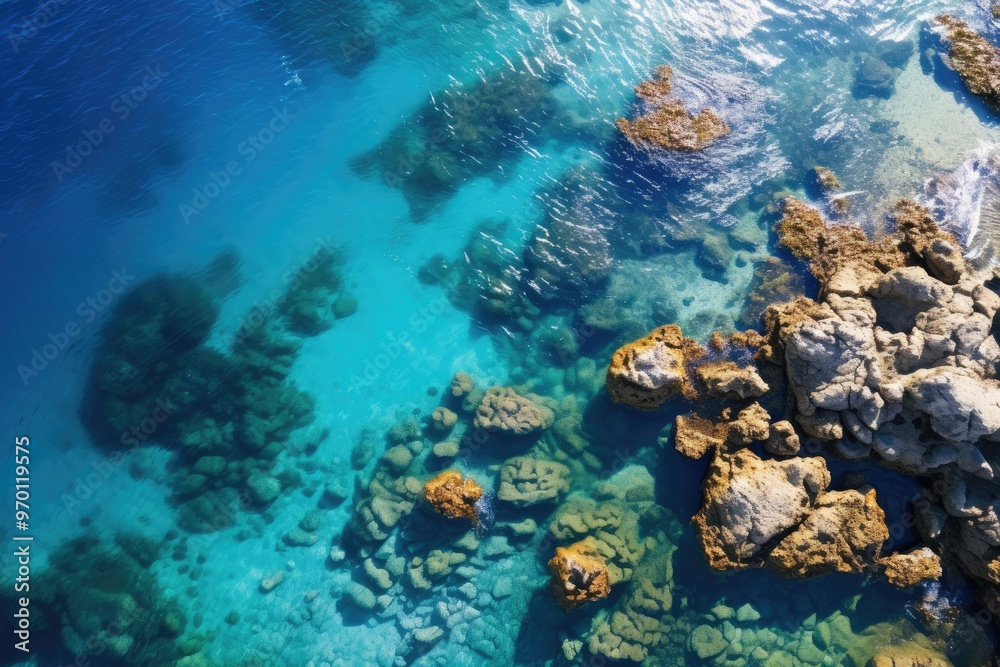 Obraz premium an island in the middle of the ocean, Aerial view of ocean and island