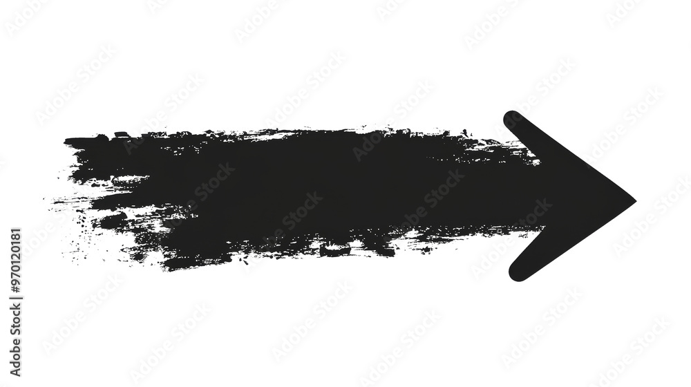 An arrow with a black stock brush stroke texture on a transparent ...
