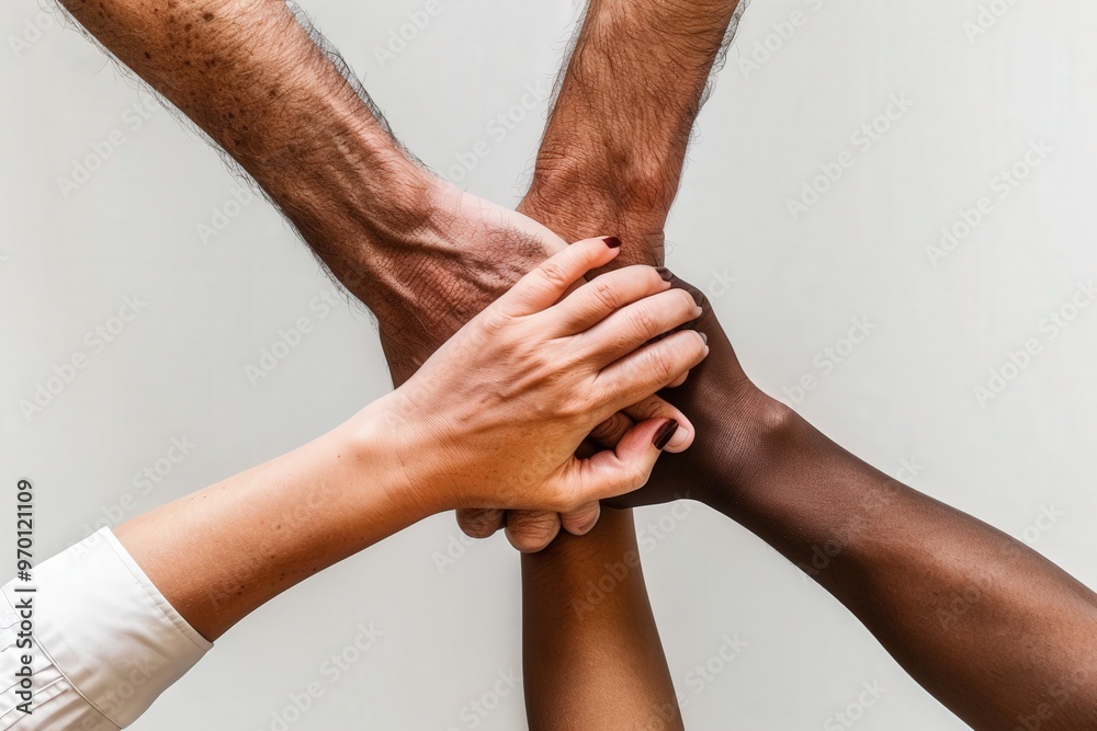 Fototapeta premium A group of people are holding hands in a circle, generative ai image