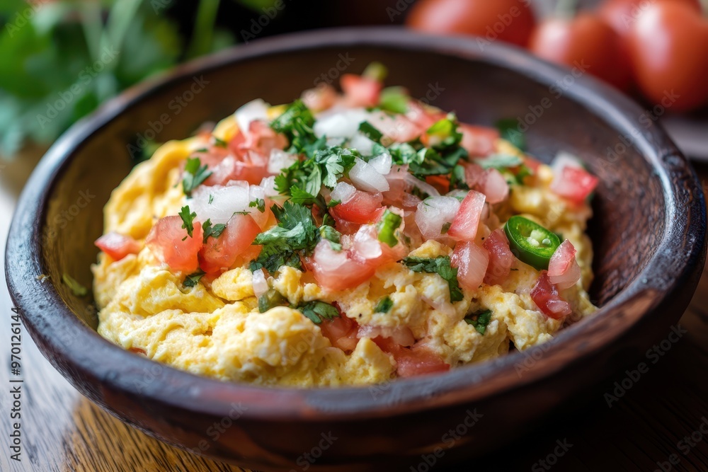 Mexican scrambled eggs with onion jalapeno tomato Mexican scrambled eggs with onion jalapeno tomato