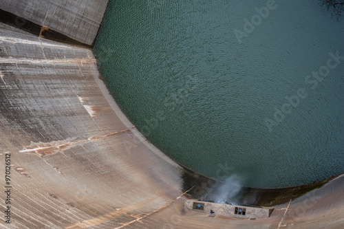 Reservoir dam at Quentar on cloudy weather, Granada province, Andalusia, Spain photo