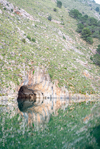 Reservoir dam at Quentar on cloudy weather, Granada province, Andalusia, Spain photo