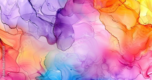 A vibrant abstract background featuring fluid shapes in a blend of colors like purple, pink, orange, and yellow.