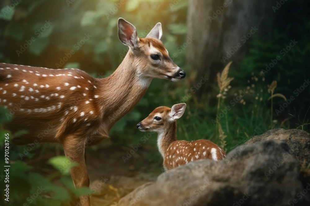 Family of deer in the woods.. Family of deer in the woods..