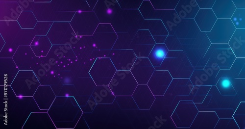 A vibrant abstract background featuring hexagonal patterns and glowing elements, ideal for tech-related designs.