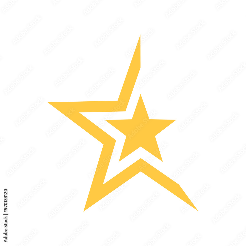 Stylish Super Star Icon - A Smaller 5-pointed Star in the Center with an Incomplete Outline Around It. Yellow Monochromatic Icon in Flat Design. Stylish Super Star Icon - A Smaller 5-pointed Star in the Center with an Incomplete Outline Around It. Yellow Monochromatic Icon in Flat Design.