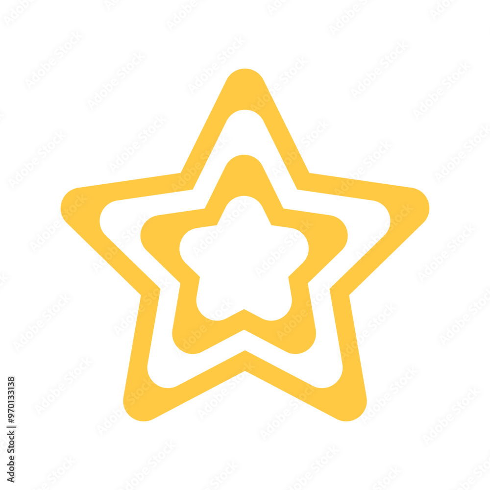 Rounded Double Star Icon. Double Outline of Rounded 5-pointed Stars with Transparency in the Middle. Yellow Monochromatic Icon in Flat Design. Rounded Double Star Icon. Double Outline of Rounded 5-pointed Stars with Transparency in the Middle. Yellow Monochromatic Icon in Flat Design.