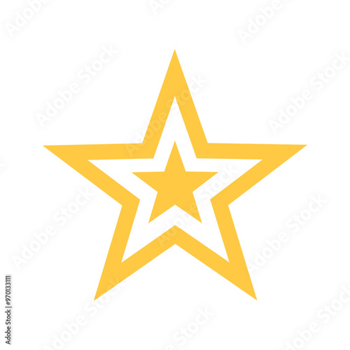 Double Super Star Icon - A Smaller 5-pointed Star in the Center with a Thick Outline Around It. Yellow Monochromatic Icon in Flat Design.