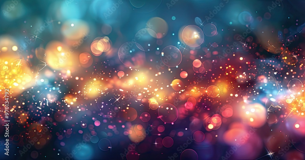 A vibrant abstract background filled with colorful bokeh lights, creating a dreamy and festive atmosphere.