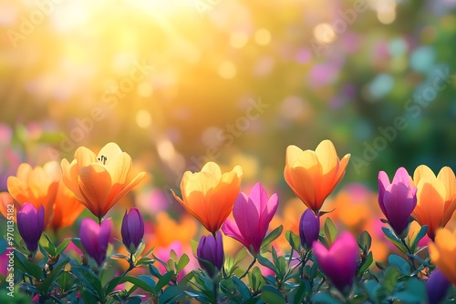 Close up of colorful spring blossoms just opening