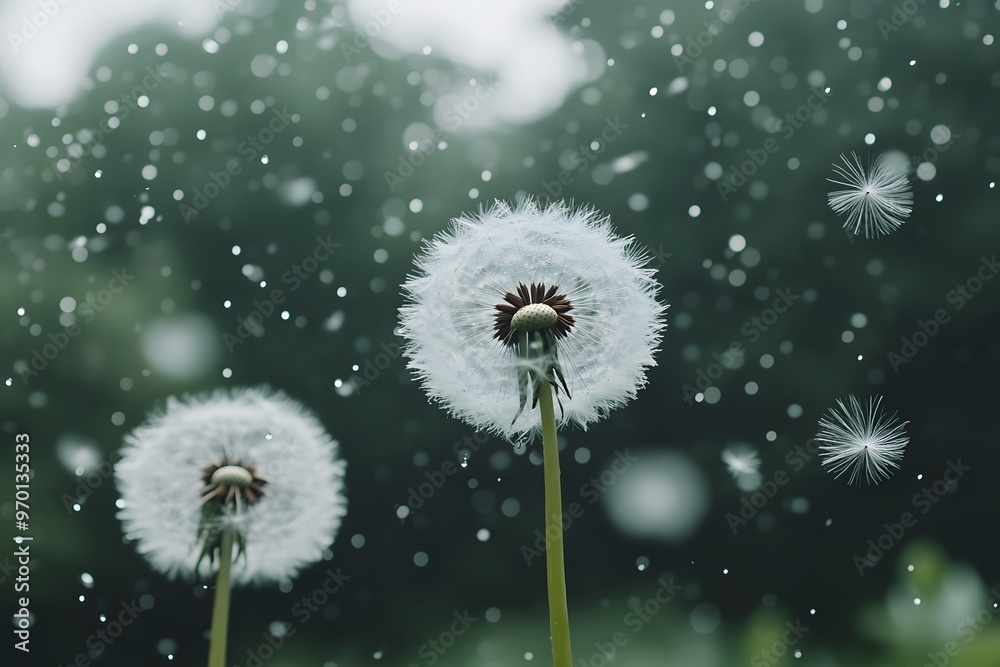 Obraz premium Close-up of dandelion seeds blowing in the wind