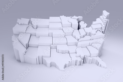 United States Of America map white material render