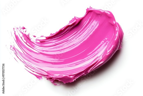 Smudged pink lip gloss on white background