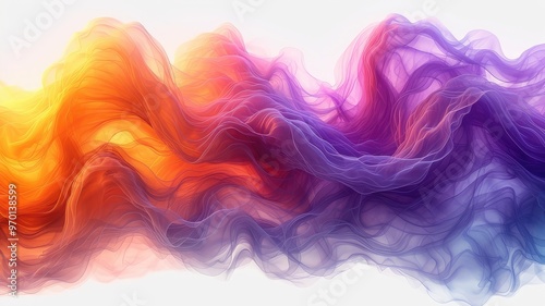 A vibrant abstract composition featuring flowing waves of orange, purple, and pink hues, evoking a sense of movement and energy.