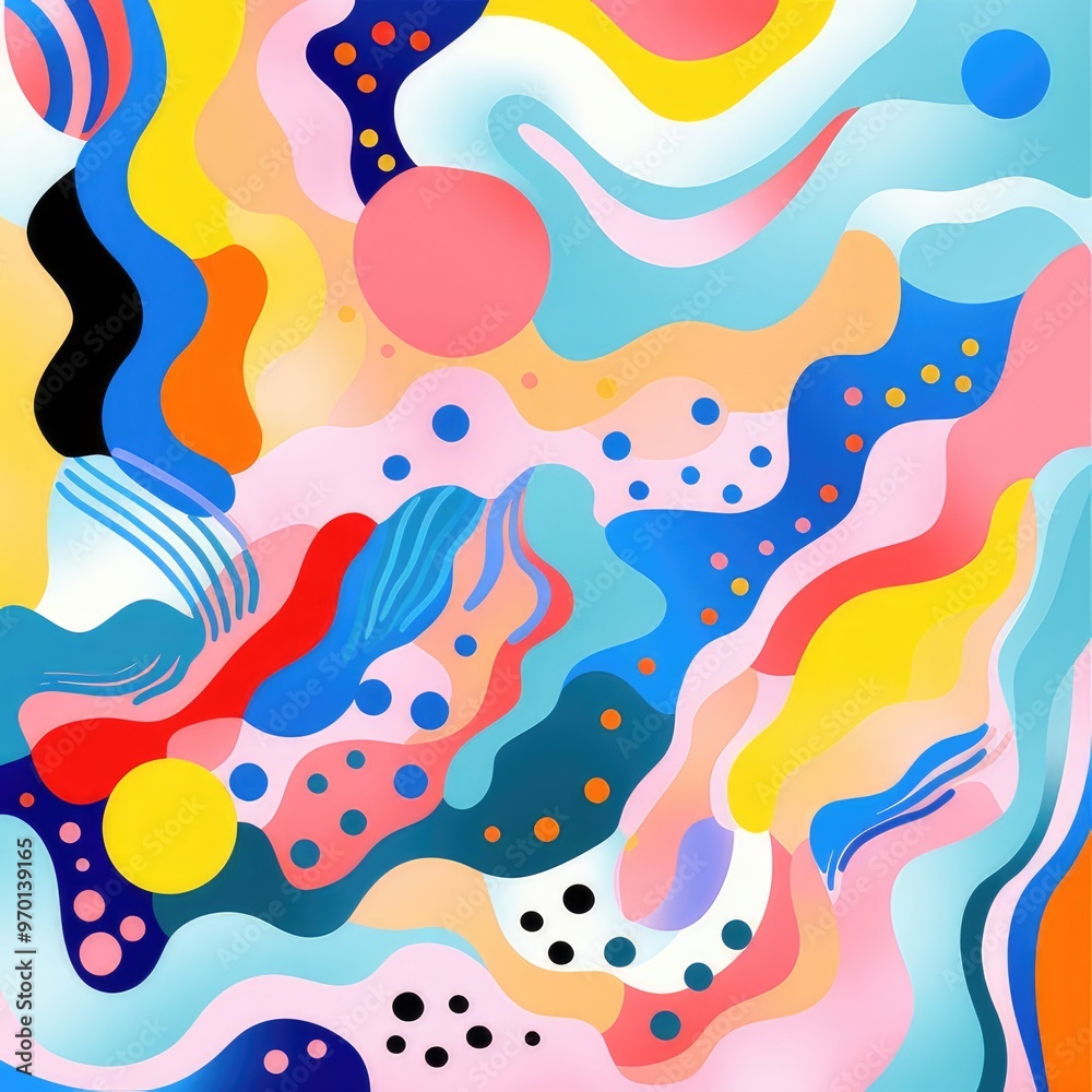 A vibrant abstract composition featuring fluid shapes and bright colors, creating a playful and dynamic visual experience. A vibrant abstract composition featuring fluid shapes and bright colors, creating a playful and dynamic visual experience.