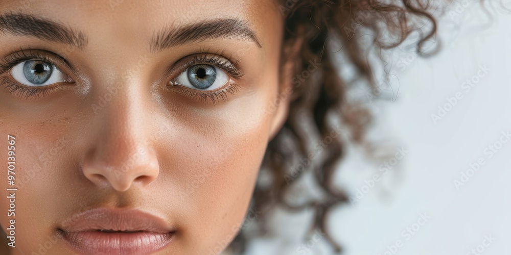 Portrait of a model showcasing healthy, glowing skin with a focus on skincare and beauty products in a studio setting, highlighting natural wellness and facial care Portrait of a model showcasing healthy, glowing skin with a focus on skincare and beauty products in a studio setting, highlighting natural wellness and facial care