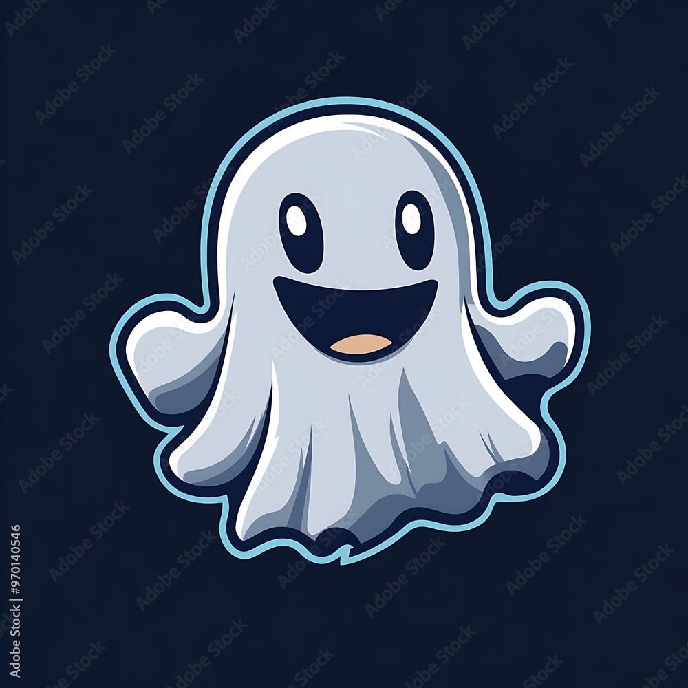 Obraz premium Cute cartoon friendly ghost illustration on dark background