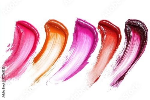Variety of lip gloss samples on white smudged