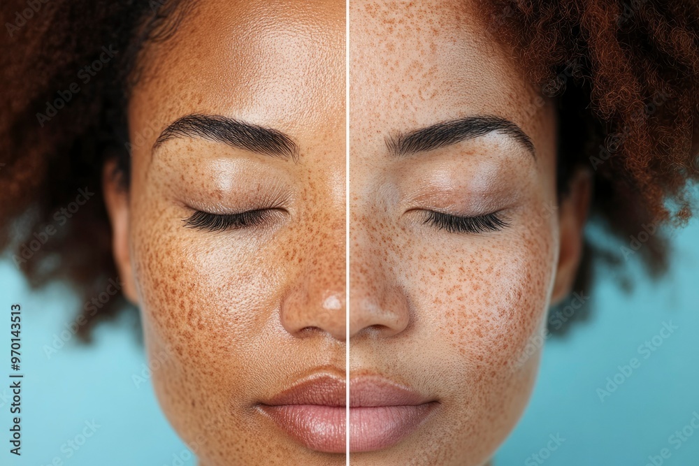 Close-up Portrait of Woman with Freckles and Closed Eyes Close-up Portrait of Woman with Freckles and Closed Eyes