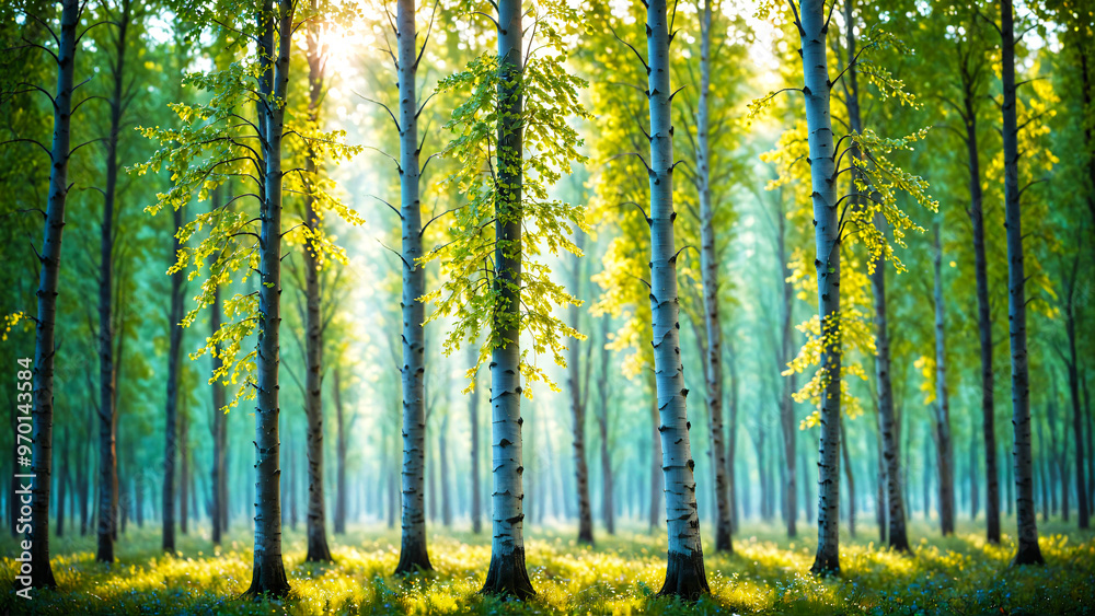 Fototapeta premium sun shining through the forest