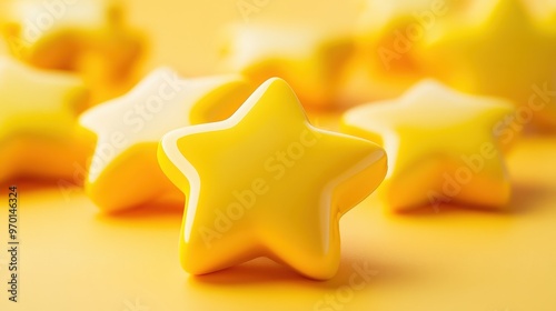 A cheerful and colorful image of yellow star-shaped objects grouped together. The stars are arranged in a playful and engaging way, with their bright yellow color standing out prominently against the