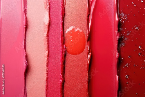 Vibrant swatches of red and pink lipstick