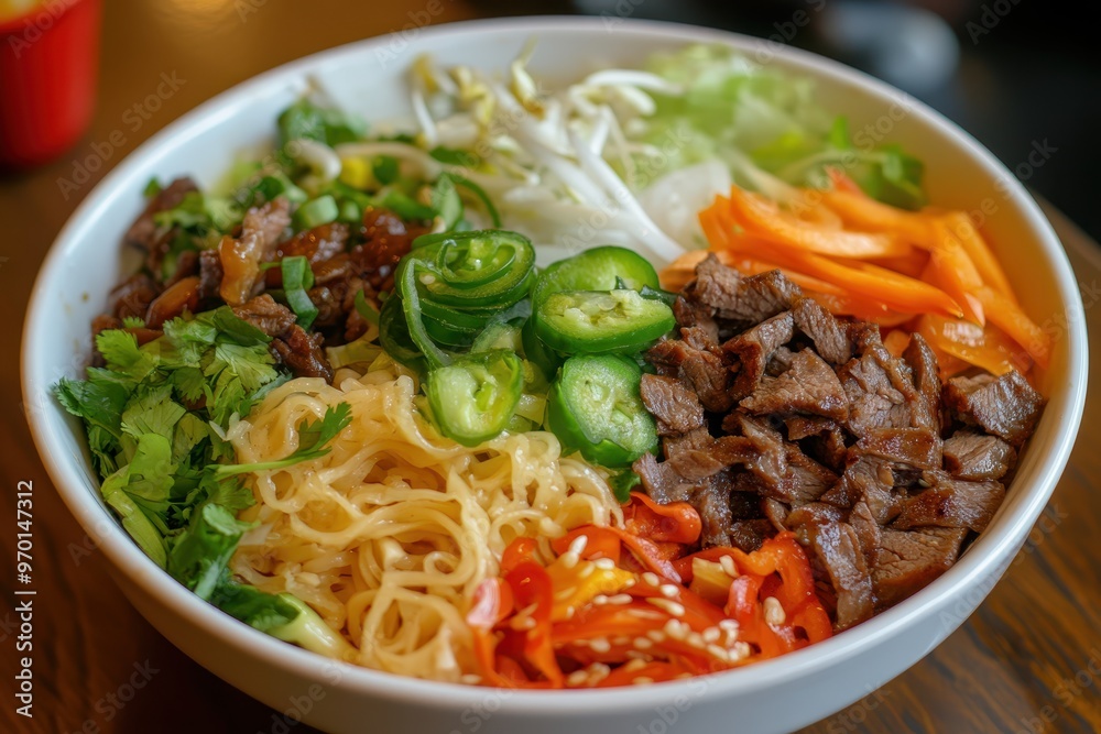 Vietnamese beef noodle soup with fresh veggies called Ph Vietnamese beef noodle soup with fresh veggies called Ph