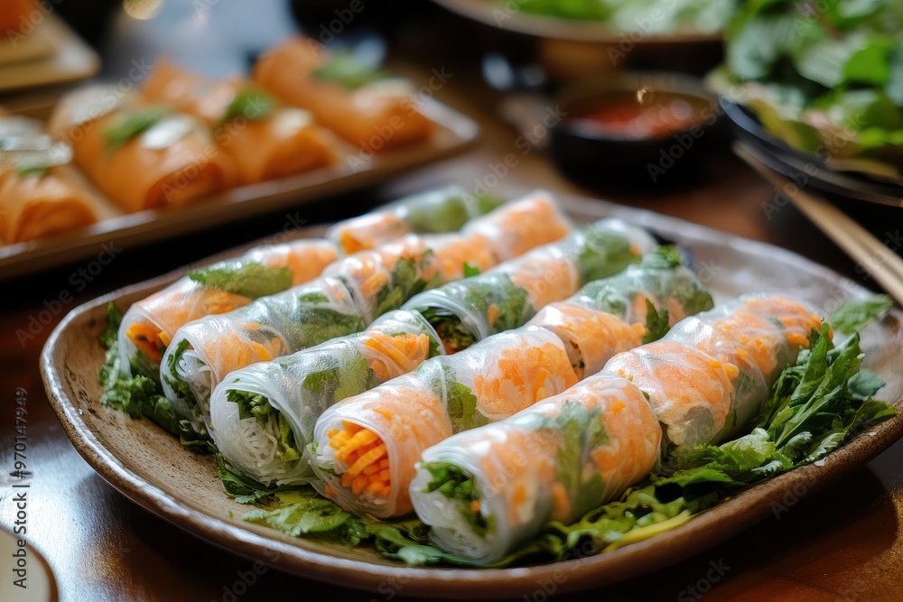 Vietnamese fresh rolls for summer with salad Vietnamese fresh rolls for summer with salad
