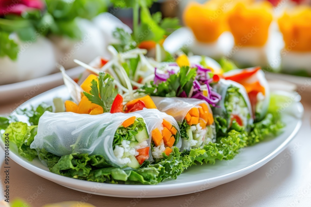 Vietnamese salad in white plate Healthy style Vietnamese salad in white plate Healthy style
