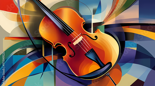 Abstract background with violin. Cubist. Illustration