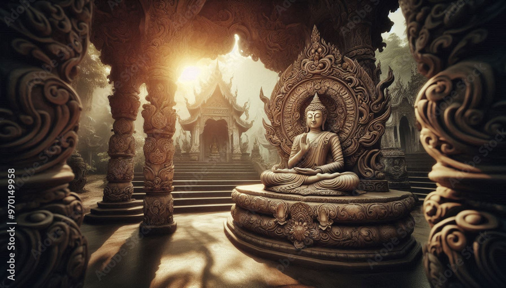 Fototapeta premium Buddha in a temple, large statue.