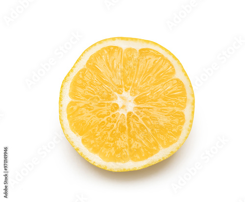 One slice lemon isolated on white background
