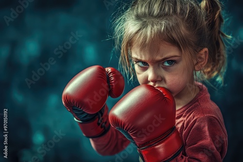 Young girl boxing with coach training for success in sport and fashion photo