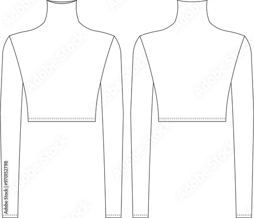 high neck turtleneck long sleeve fit cropped crop blouse top sweater knitwear template technical drawing flat sketch cad mockup fashion woman design style model
