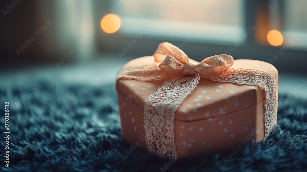 Heart-shaped gift box with lace ribbon