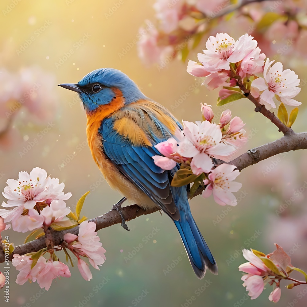 An adorable bird sits in the flower generative ai An adorable bird sits in the flower generative ai