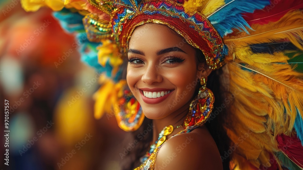 Vibrant portrait of a woman in an elaborate red feathered headdress at a cultural festival Vibrant portrait of a woman in an elaborate red feathered headdress at a cultural festival