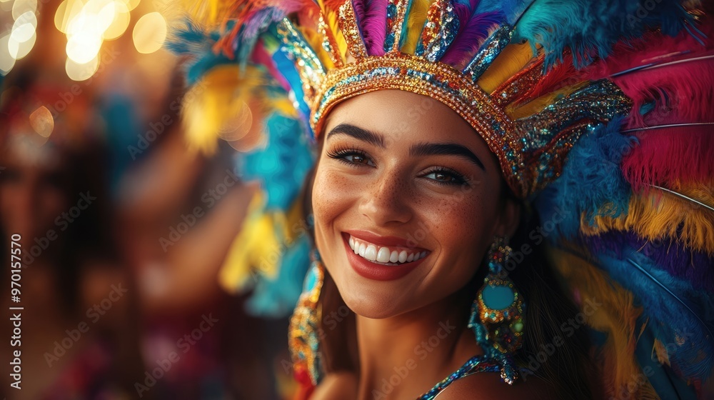 Vibrant portrait of a woman in an elaborate red feathered headdress at a cultural festival Vibrant portrait of a woman in an elaborate red feathered headdress at a cultural festival