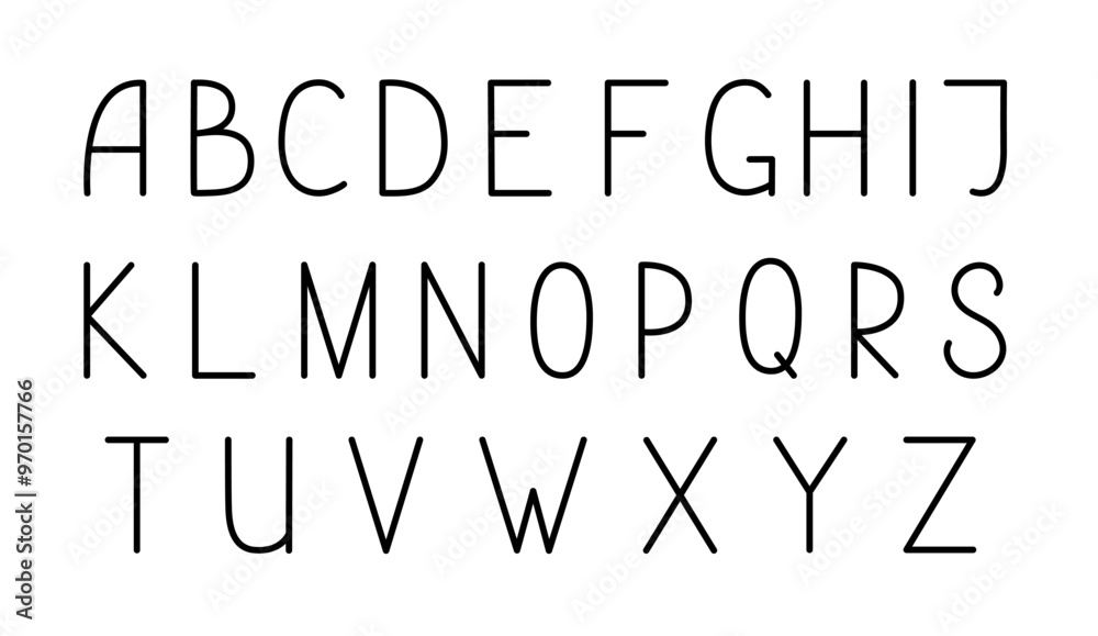 Letters of English alphabet uppercase linear vector illustration, calligraphic abc, cute funny decorative handwriting, handwritten font letters, symbols Letters of English alphabet uppercase linear vector illustration, calligraphic abc, cute funny decorative handwriting, handwritten font letters, symbols