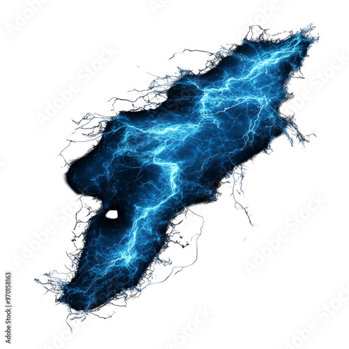 Glowing Blue Electric Lightning Bolt Isolated on a Black Background photo