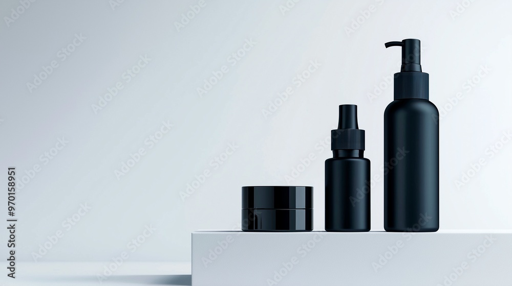 bottle of black serum on light background, flat lay. space for text bottle of black serum on light background, flat lay. space for text