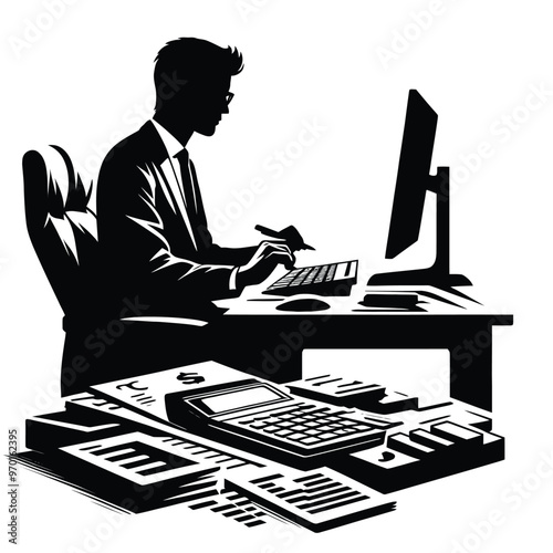 Silhouette of an Accountant at Desk