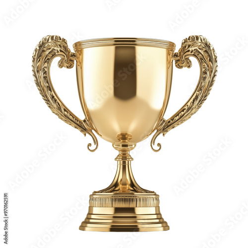 Shiny Gold Trophy With Intricate Design Against a Black Background