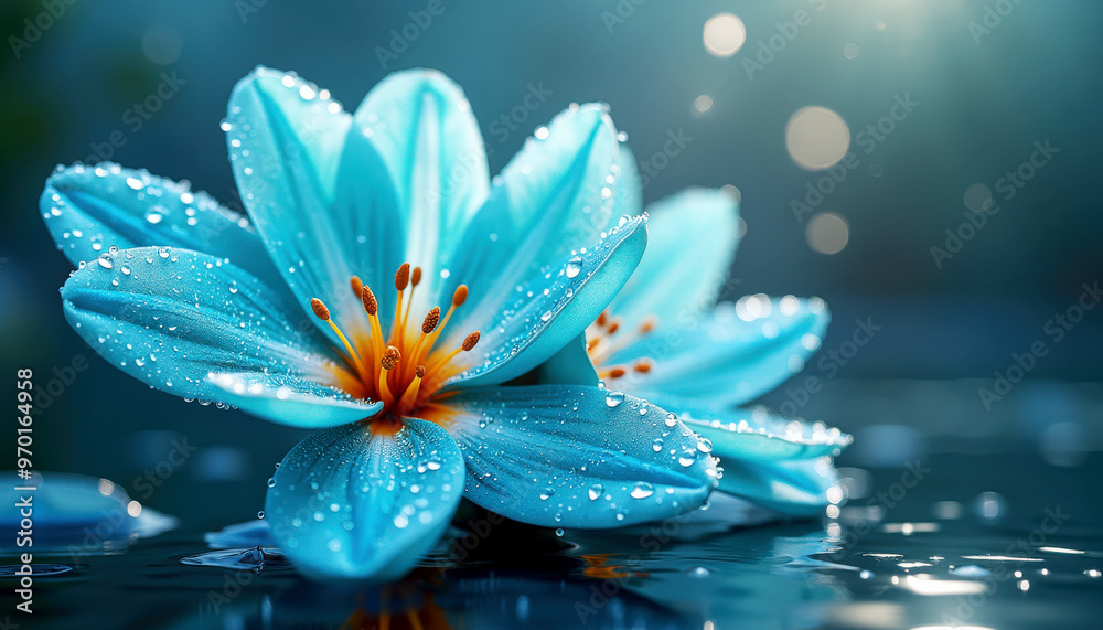 Les pétales d'une fleur bleue sont ornés de fines gouttes de rosée, capturant la lumière et offrant un spectacle apaisant de calme et de fraîcheur. Les pétales d'une fleur bleue sont ornés de fines gouttes de rosée, capturant la lumière et offrant un spectacle apaisant de calme et de fraîcheur.