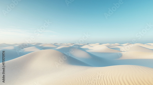 Pristine Desert Dunes with Smooth Silver Sand and Symmetrical Patterns Under Cobalt Sky