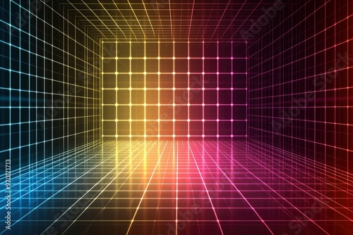 Abstract Neon Grid Pattern with Glowing Lines